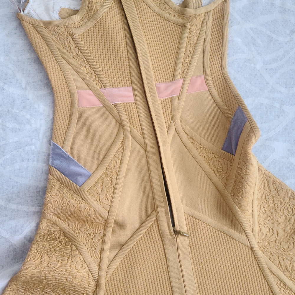 Herve Leger Yellow Mini Dress with Lavender and Blush Accents - Picture 9 of 10
